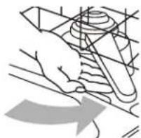 Pure mechanical diagram showing a hand holding a cylindrical component with intersecting lines (no text or symbols)