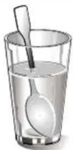 Illustration of a glass filled with clear water and a spoon (no text or symbols)