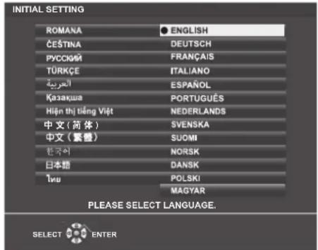 INITIAL SETTING ROMANA ● ENGLISH ČEŠTINA DEUTSCH РУССКИЙ FRANÇAIS TÜRKÇE ITALIANO العربية ESPÁÑOL Қазақша PORTUGUÊS Hiện thị tiếng Việt NEDERLANDS 中文(简体) SVENSKA 中文(繁體) SUOMI 鈴نام NORSK 日本語 DANSK İnu POLSKI MAGYAR PLEASE SELECT LANGUAGE. SELECT ENTER