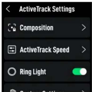 ActiveTrack Settings Composition > ActiveTrack Speed > Ring Light