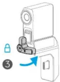 Diagram showing a device with lock and lock icon, labeled with number 3 and an arrow indicating rotation or change.