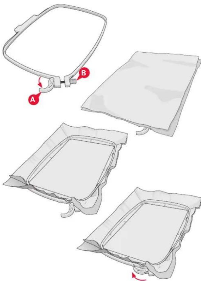 Diagram showing a folding or assembly process with labeled parts A and B, indicating steps of folding or assembly.