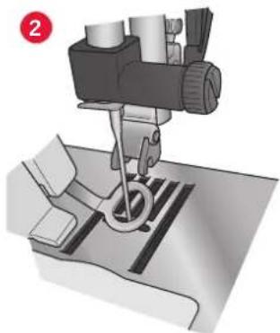Illustration of a sewing machine needle stitching fabric (no text or symbols visible)