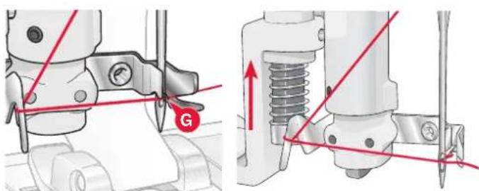 Technical diagram showing mechanical assembly with red annotations and labeled component 'G'