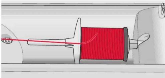 Diagram of a mechanical device with a red fiber and pointer, no visible text or symbols
