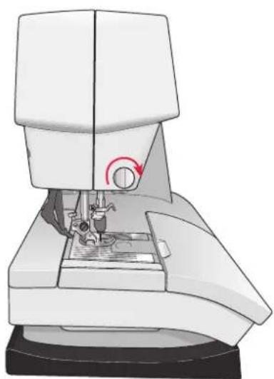 Illustration of a sewing machine with a sewing machine needle and a red circular motion indicator (no text or symbols)