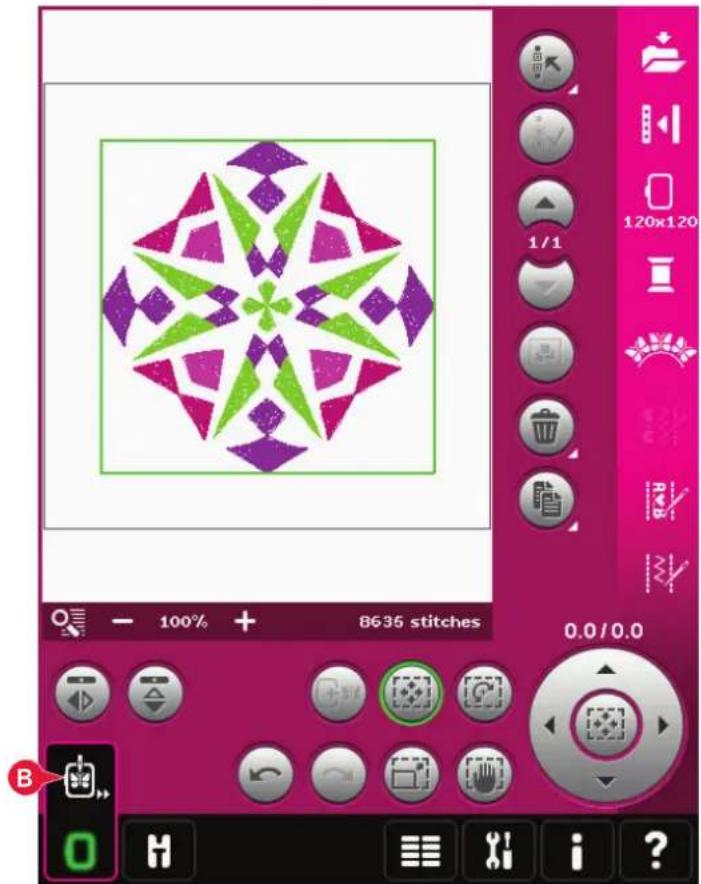 Digital artwork editing interface showing a green star pattern within a square frame, with tool panels and control buttons (no readable text or symbols)