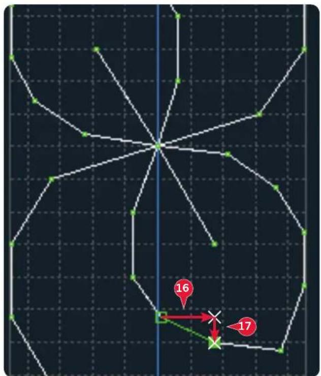 Diagram showing a star-shaped path with numbered points (16 and 17) and directional arrows on a grid background