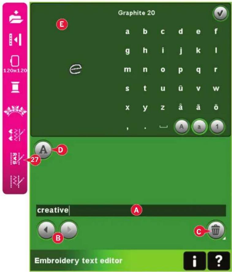 Graphite 20 a b c d e f g h i j k l m n o p q r s t u ü v w x y z ä ä ö , . A a 1 A D 27 creative A B C Embroidery text editor i ?