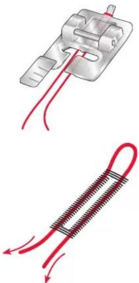 Illustration of a mechanical device and a coiled spring with red force lines (no text or symbols)