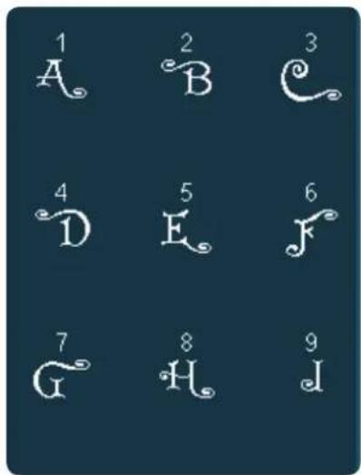 1 A 2 B 3 4 D 5 E 6 F 7 G 8 H 9 I