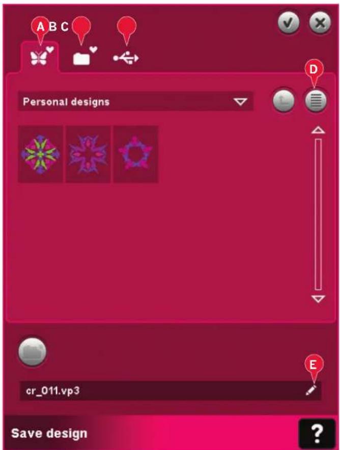 A B C Personal designs D cr_011.vp3 Save design