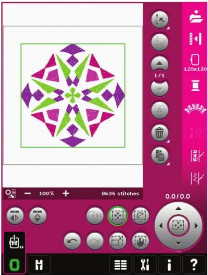 Colorful geometric art design with a central star-like pattern, displayed within a software interface (no readable text or symbols on the pattern itself)