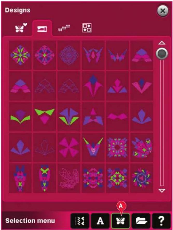 Designs Selection menu A