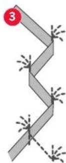 Diagram of a zigzag structural element with dashed lines and explosion marks, no text or symbols present