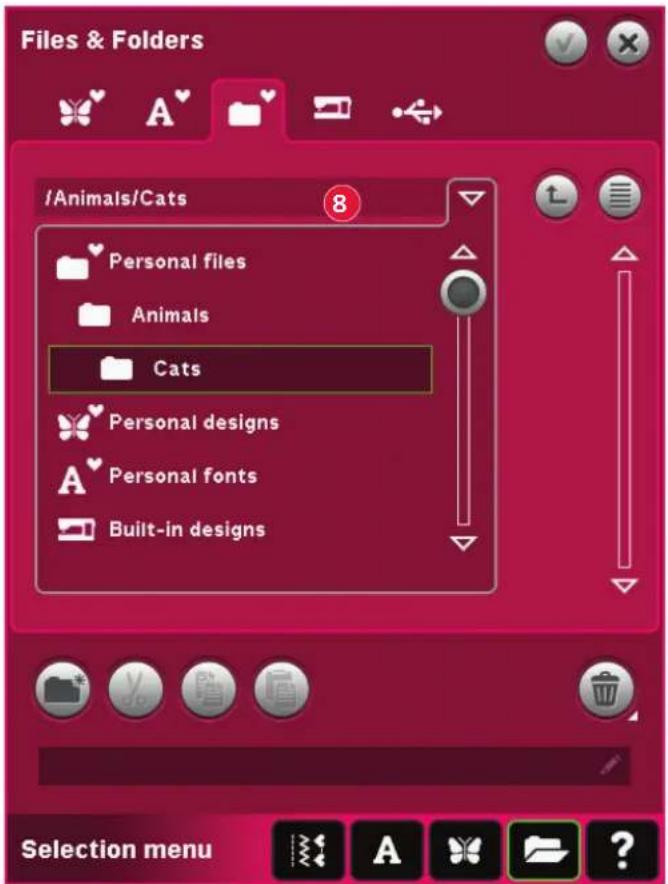 /Animals/Cats Personal files Animals Cats Personal designs Personal fonts Built-in designs Selection menu