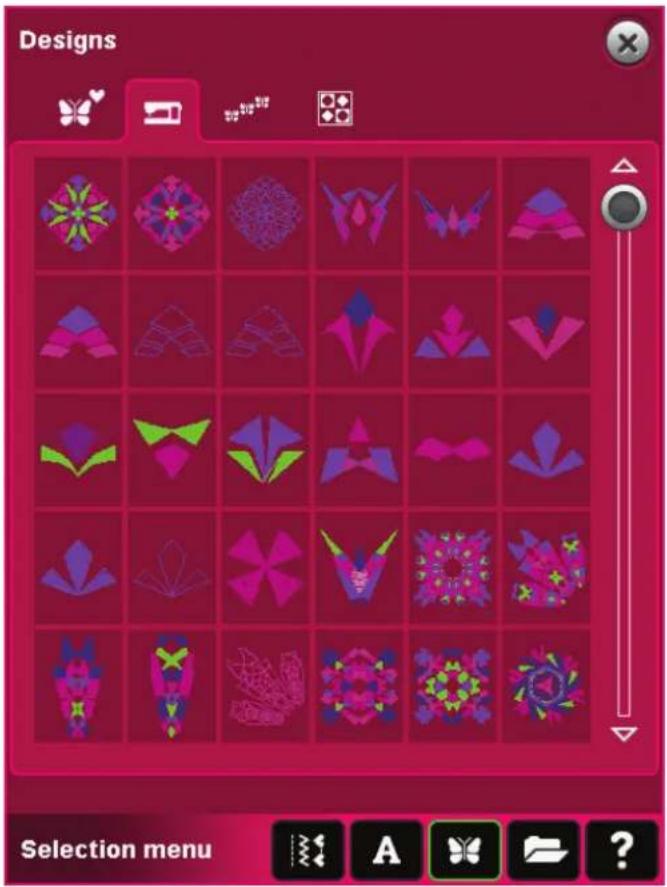 Designs Selection menu