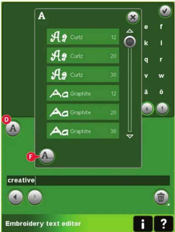 A Curlz 12 Curlz 20 Curlz 30 Graphite 12 Graphite 20 Graphite 30 creative Embroidery text editor