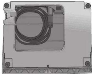 3D technical illustration of a mechanical assembly with a coiled cable and mounting feet (no text or symbols)