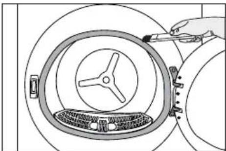 Diagram of a hand using a tool to clean or inspect the interior of a large circular basin (no text or symbols present)