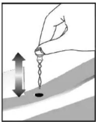 Illustration of a hand holding a coiled spring above a surface with a downward arrow and a dot (no text or symbols)