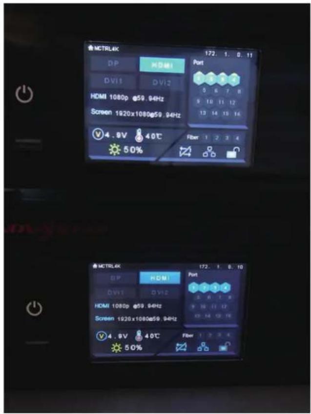 MCTRL4K DP HDMI DV11 DV12 HDMI 1080p @59.94Hz Screen 1920x1080@59.94Hz 4.9V 40℃ 50% Port 1 2 3 4 Fiber 1 2 3 4 HDMI 1080p @59.94Hz Screen 1920x1080@59.94Hz 4.9V 40℃ 50% HDMI 1080p @59.94Hz Fiber 1 2 3 4