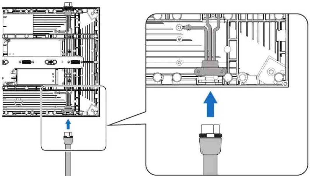 Diagram showing internal components of a computer drive with labeled ports and connectors, including a blue directional arrow indicating movement.