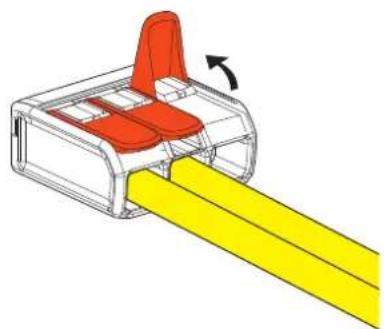 3D diagram of a red chair inside a transparent container with yellow arrows indicating direction (no text or symbols)