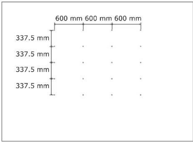 | Dimension | Value | |---|---| | Top Section | 600 mm | | Middle Section | 337.5 mm | | Bottom Section | 337.5 mm | | Center Section | 600 mm | | Right Section | 600 mm | The chart displays a structural layout with four horizontal segments labeled '337.5 mm' at the bottom and three vertical segment…