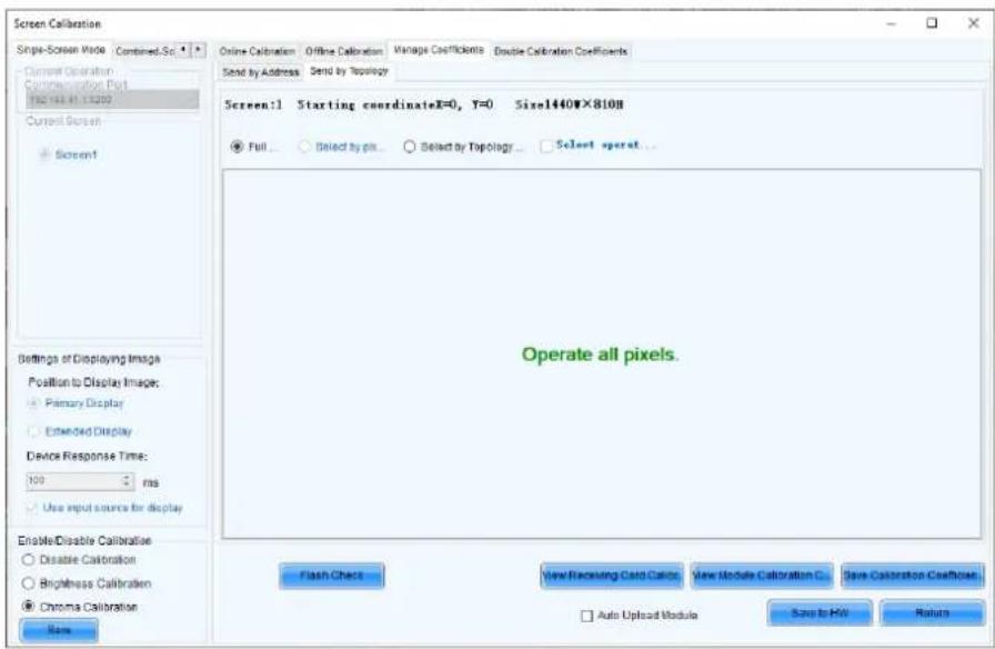 Screen Calibration Single-Screen Wave Combined.Src Current Operation Communication Port 192143.41.15200 Current Screen Screen1 Settings of Displaying Image Position to Display Image: Primary Display Extended Display Device Response Time: 100 ms Use input source for display Enable/Disable Calibration…