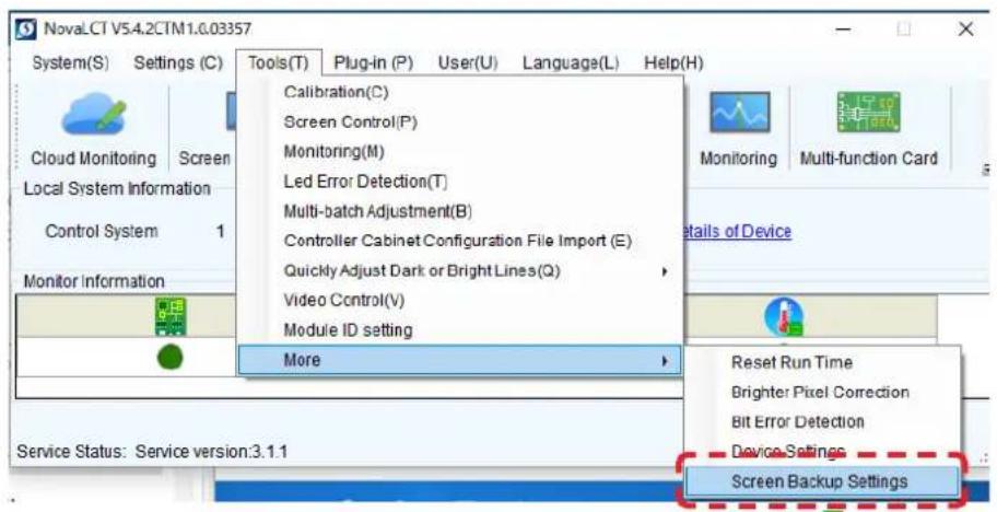 NovaLCT V5.4.2CTM1.0.03357 System(S) Settings (C) Cloud Monitoring Screen Local System Information Control System 1 Monitor Information Calibration(C) Screen Control(P) Monitoring(M) Led Error Detection(T) Multi-batch Adjustment(B) Controller Cabinet Configuration File Import (E) Quickly Adjust Dark…