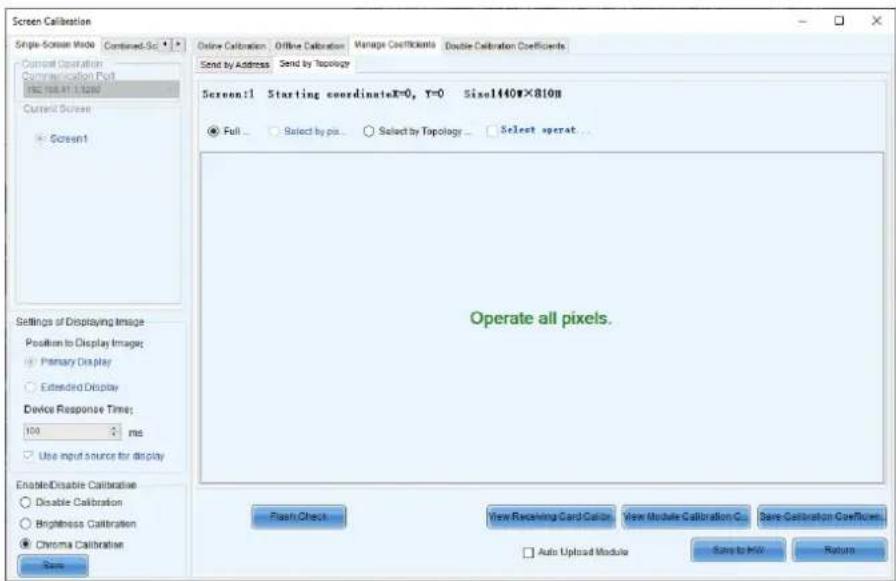 Screen Calibration Single-Screen Mode Continued-Sci Current Operation Communication Port 100:100:11:200 Current Output Screen1 Settings of Displaying Image Position to Display Image: Primary Display Extended Display Device Response Time: 100 ms Use input source for display Enable/Disable Calibration…