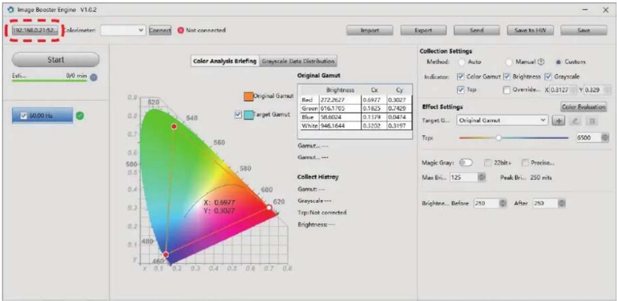 | Color | X | Y | |-------------|------|------| | Original Gamut | 0.1 | 0.9 | | Target Gamut | 0.7 | 0.3 |