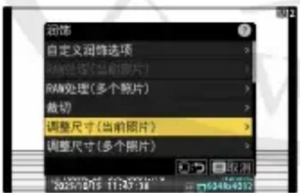 润饰 自定义润饰选项 > RMB处理(当前照片) RMB处理(多个照片) 裁切 > 调整尺寸(当前照片) 调整尺寸(多个照片)