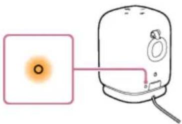 Simple line drawing of a device with a glowing orange circle and connected cable (no text or symbols)