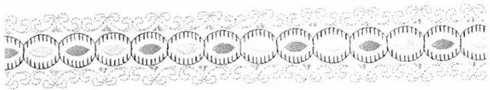 Repeating pattern of circular shapes with internal patterns, no text or symbols present