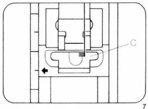 Technical diagram of a mechanical assembly with labeled component C and directional arrow