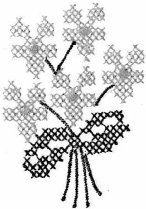 Molecular structure diagram showing a central atom bonded to multiple surrounding atoms, with bonds and substituents indicated.