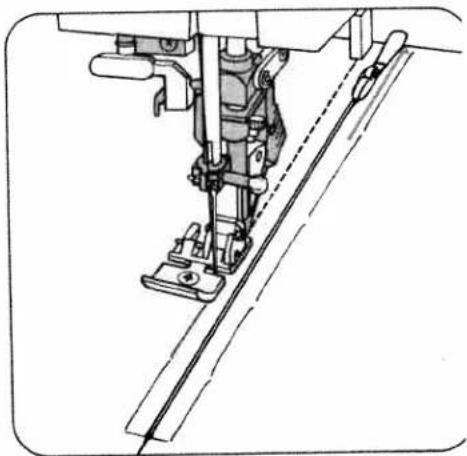 Technical line drawing of a sewing machine needle and base (no text or symbols)