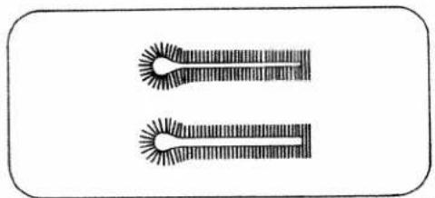 Simple line drawing of two abstract shapes with radiating lines, no text or symbols present