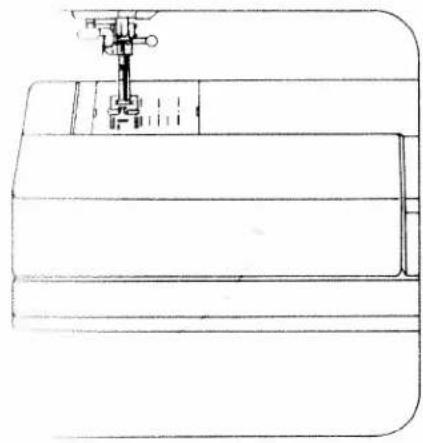 Technical line drawing of a sewing machine needle inserted into a garment (no text or symbols)