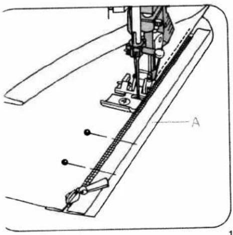 Technical line drawing of a sewing machine needle and chain assembly (no text or symbols)