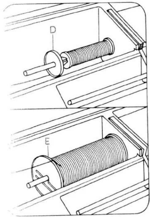 Technical line drawing of a mechanical assembly with two views (top and side), showing internal components like a coiled spring or coil, no text or symbols present.