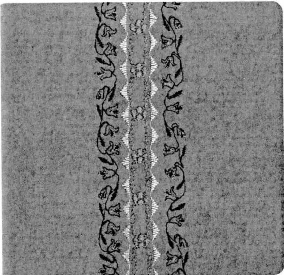 Black-and-white illustration of a traditional Chinese scroll with floral and geometric patterns (no text or symbols)