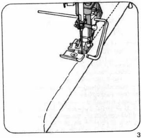 Technical line drawing of a sewing machine needle stitching fabric (no text or symbols)