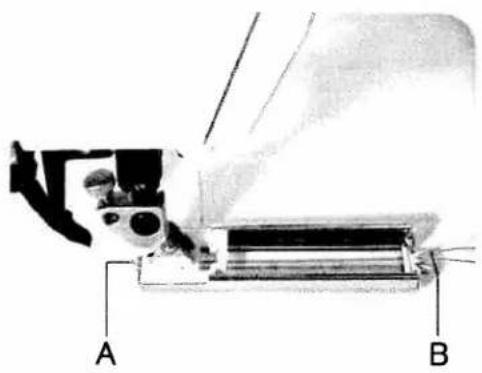 Mechanical device with labeled parts A and B, showing internal components without any readable text or symbols.