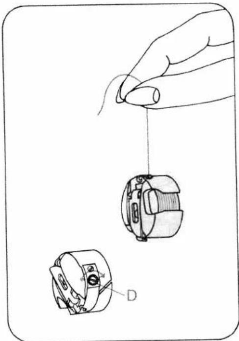 Technical line drawing showing a hand holding a small mechanical component with two views (top and side), no text or symbols present.