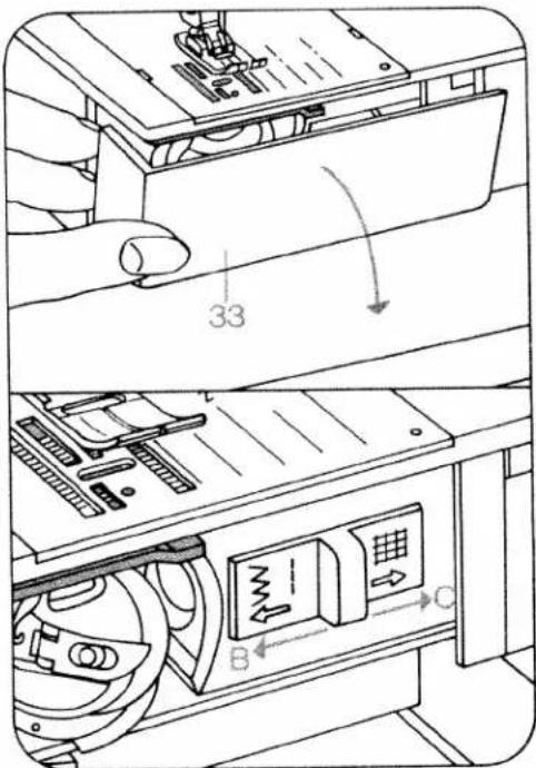 Technical diagram showing a device's internal components with labeled parts and directional arrows indicating movement or assembly.