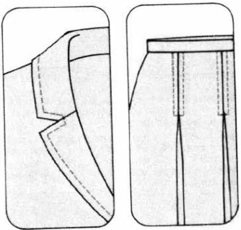 Technical line drawings of two garment pattern pieces: front and side views (no text or symbols)