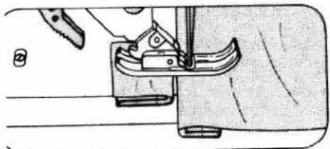 Mechanical sewing machine diagram showing needle and fabric components (no text or labels)